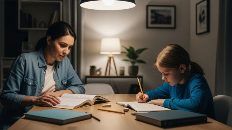Parent supporting a child facing challenges at school with patience and understanding