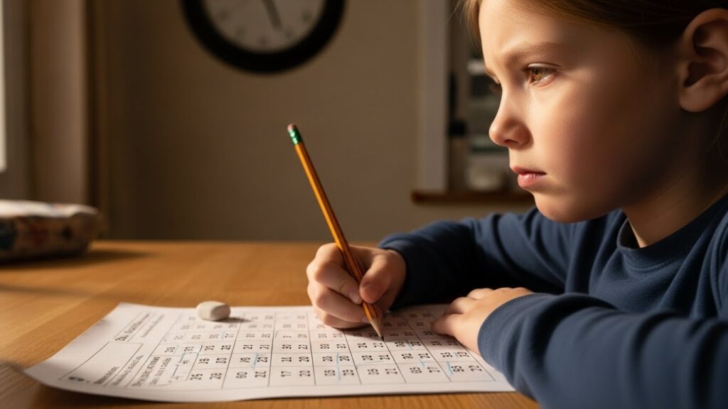Child making careless mistakes while struggling to complete homework