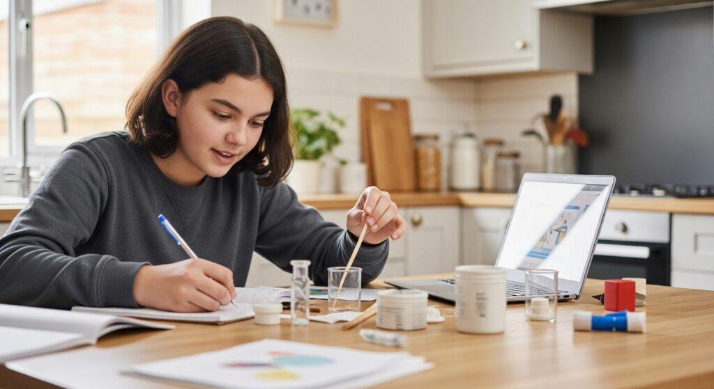 Student engaged in hands-on learning activity and real-world problem solving to improve results on tests