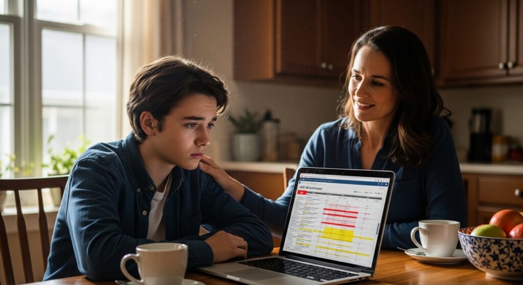 Family reacting to low practice scores due to delayed SAT Prep