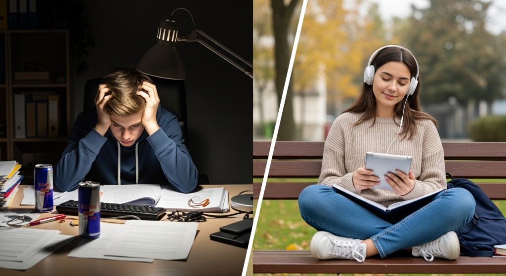 Visual comparison showing why squeezing SAT prep fails versus flexible study approaches